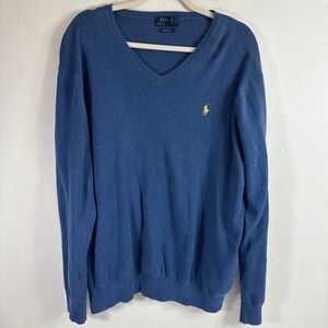 Polo Ralph Lauren‎ Mens V Neck Sweater Pima Cotton Blue Tall LT